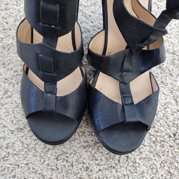 Chase & Chloe Tina Black Strappy Wedge Heels - Picture 4 of 12